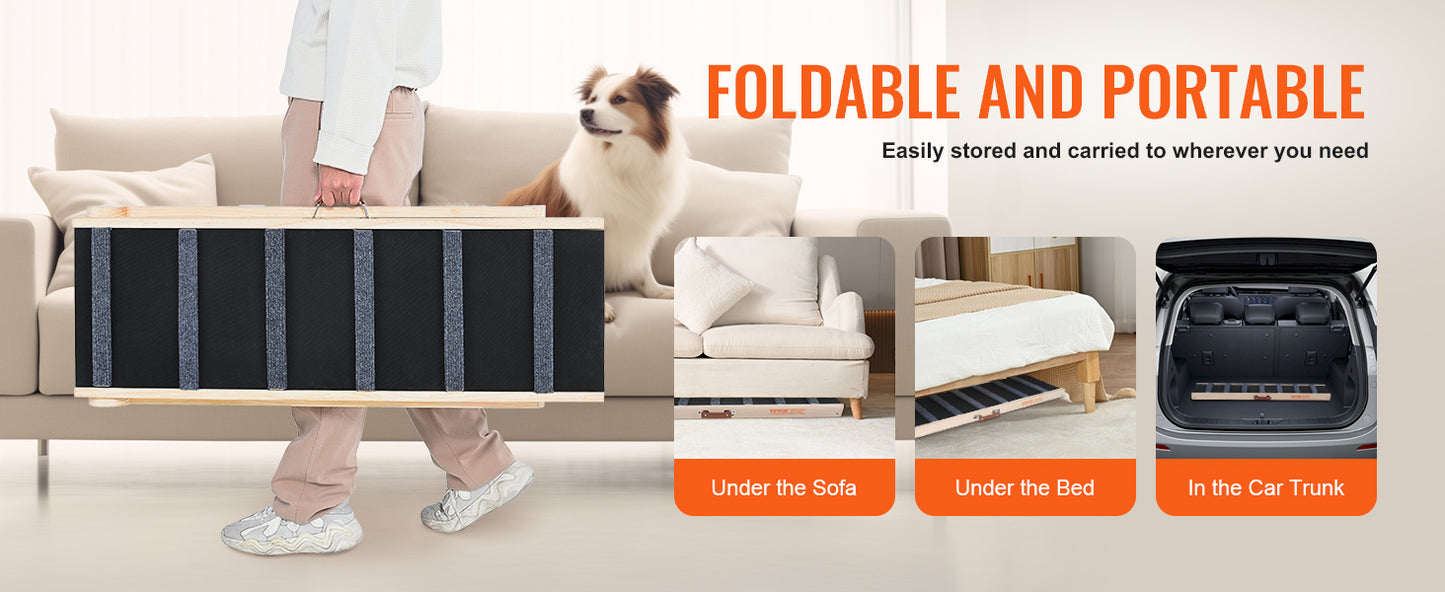 SucceBuy Folding Dog Ramp Anti Slip Adjustable Wooden Pet