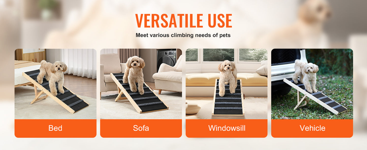 SucceBuy Folding Dog Ramp Anti Slip Adjustable Wooden Pet