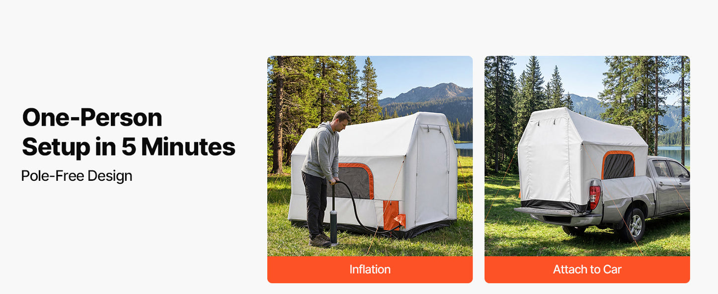 SucceBuy Inflatable Truck Bed Tent Three Season Ventilated Mesh Windows Hiking