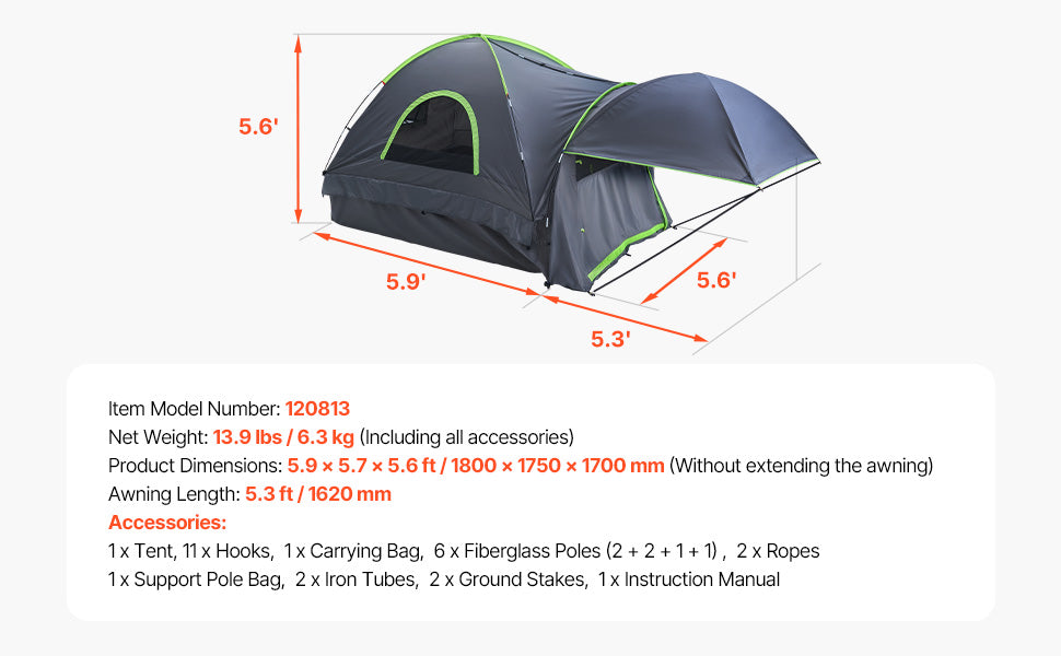 SucceBuy Pickup Truck Tent for Camping Waterproof PU2000 With Awning