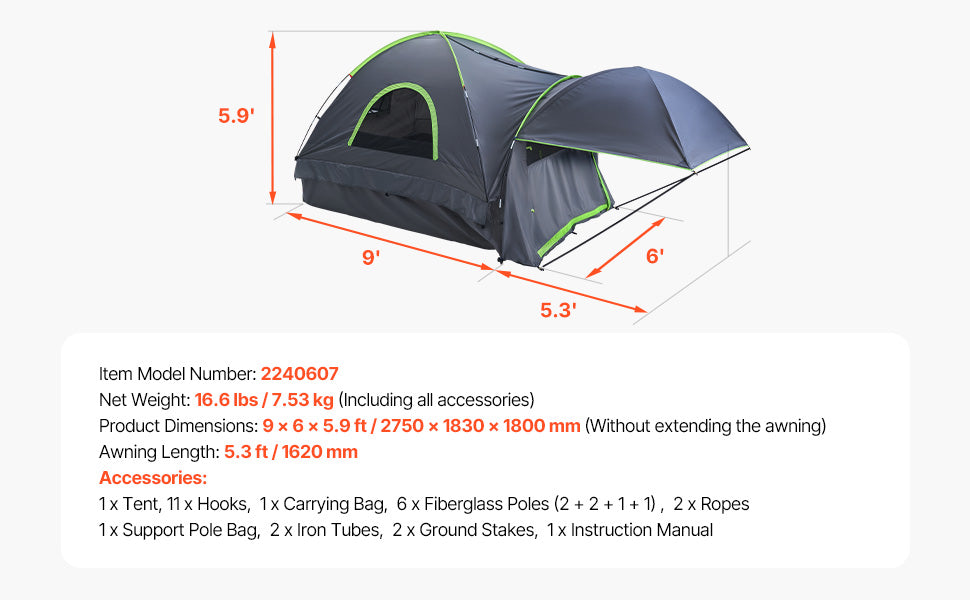 SucceBuy Pickup Truck Tent for Camping Waterproof PU2000 With Awning
