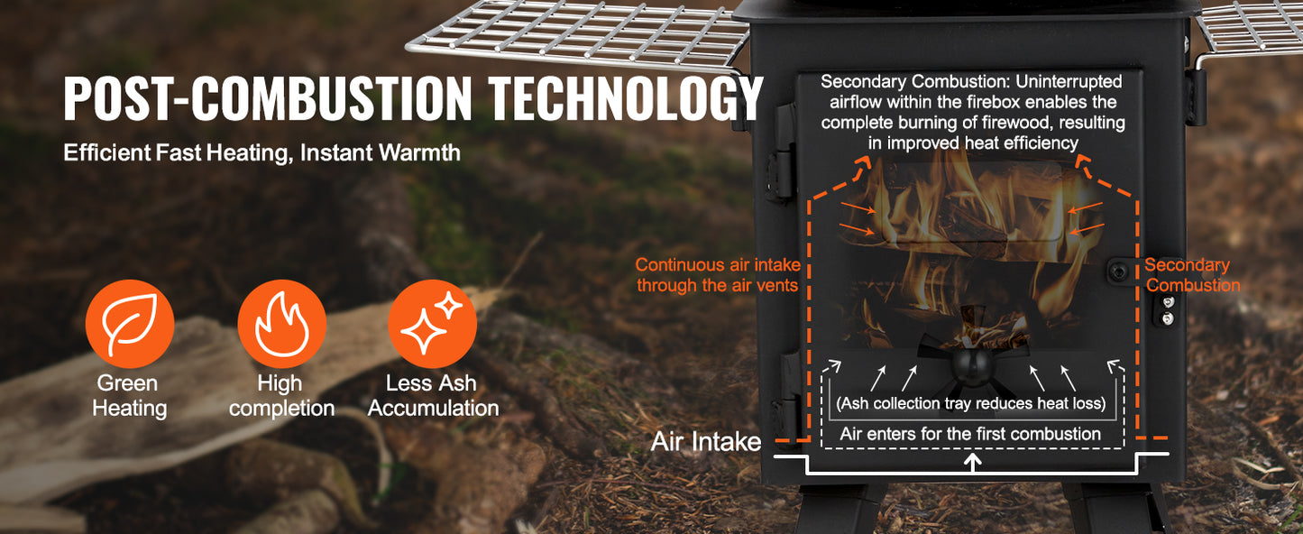 SucceBuy Wood Stove 86in Alloy Steel Camping Tent Stove Portable Wood Burning Stove with Chimney Pipes & Gloves 1400in³Firebox